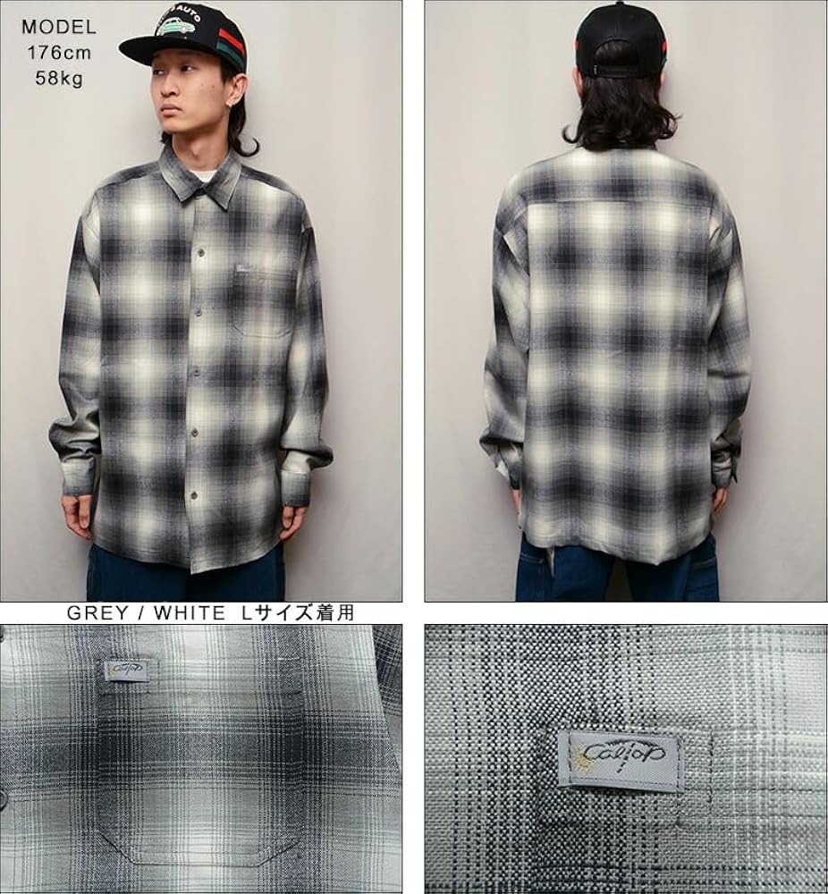 Amazon.co.jp: [キャルトップ] L/S PLAID SHIRT [L] GREY/WHITE